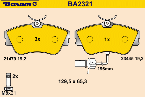 Комплект тормозных колодок, дисковый тормоз BARUM 23445