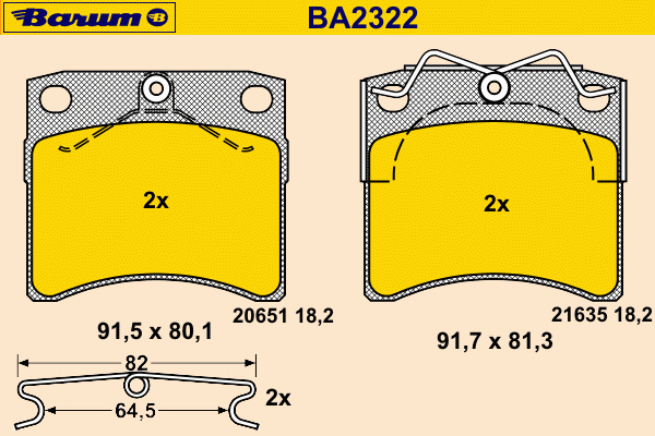 Комплект тормозных колодок, дисковый тормоз BARUM BA2322