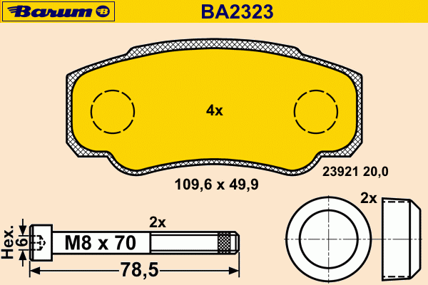 Комплект тормозных колодок, дисковый тормоз BARUM BA2323