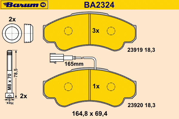 Комплект тормозных колодок, дисковый тормоз BARUM 23919