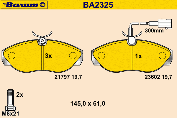 Комплект тормозных колодок, дисковый тормоз BARUM 23602