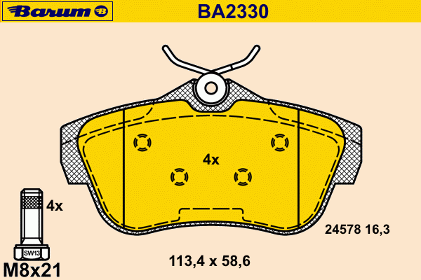 Комплект тормозных колодок, дисковый тормоз BARUM BA2330