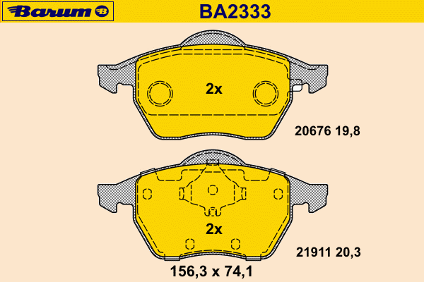 Комплект тормозных колодок, дисковый тормоз BARUM BA2333