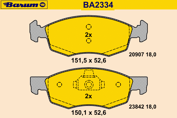 Комплект тормозных колодок, дисковый тормоз BARUM BA2334