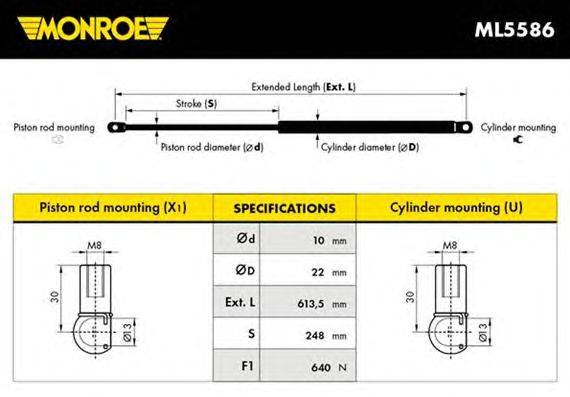 Газовая пружина, крышка багажник MONROE ML5586