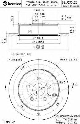 Тормозной диск BREMBO 08.A273.20