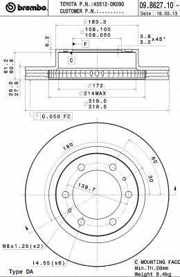 Тормозной диск BREMBO 09.B627.10