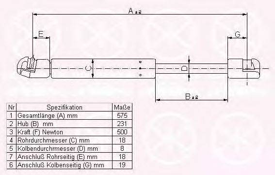 Газовая пружина, крышка багажник KLOKKERHOLM 00177100