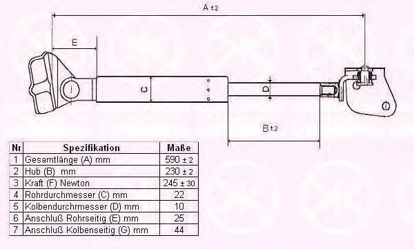 Газовая пружина, крышка багажник KLOKKERHOLM 68087100