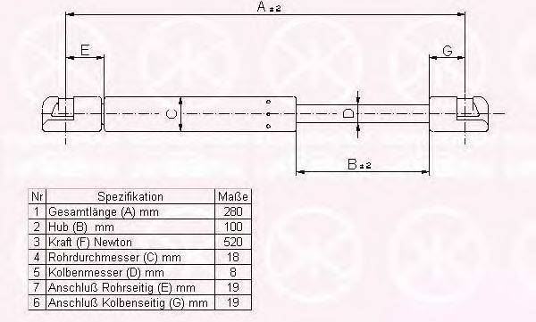 Газовая пружина, крышка багажник KLOKKERHOLM 00187100