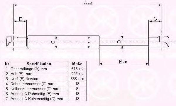 Газовая пружина, крышка багажник KLOKKERHOLM 60557105