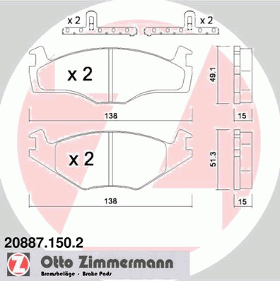 Комплект тормозных колодок, дисковый тормоз ZIMMERMANN 20887.150.2