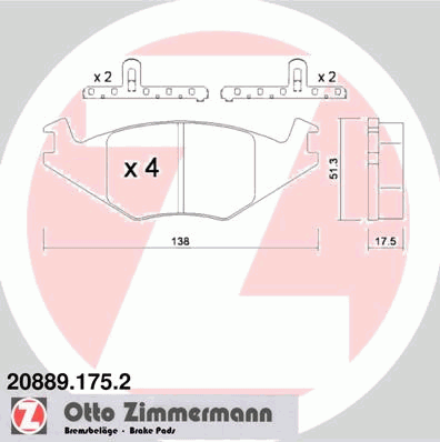 Комплект тормозных колодок, дисковый тормоз ZIMMERMANN 208891752