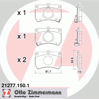 Комплект тормозных колодок, дисковый тормоз ZIMMERMANN 21277