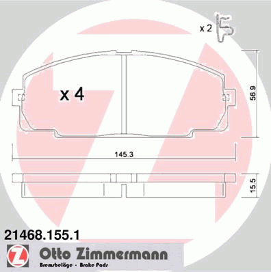 Комплект тормозных колодок, дисковый тормоз ZIMMERMANN 21468.155.1