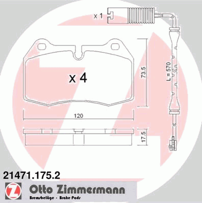 Комплект тормозных колодок, дисковый тормоз ZIMMERMANN 214711752
