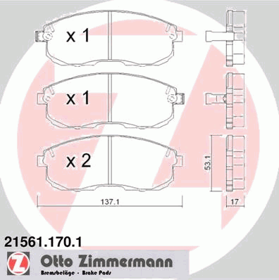 Комплект тормозных колодок, дисковый тормоз ZIMMERMANN 21561.170.1