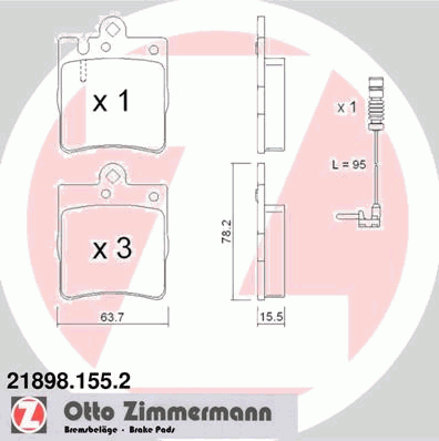 Комплект тормозных колодок, дисковый тормоз ZIMMERMANN 21898.155.2
