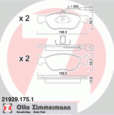 Комплект тормозных колодок, дисковый тормоз ZIMMERMANN 21929.175.1