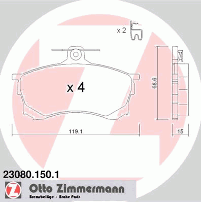 Комплект тормозных колодок, дисковый тормоз ZIMMERMANN 23080