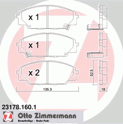 Комплект тормозных колодок, дисковый тормоз ZIMMERMANN 231781601