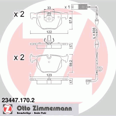 Комплект тормозных колодок, дисковый тормоз ZIMMERMANN 23447.170.2