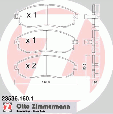 Комплект тормозных колодок, дисковый тормоз ZIMMERMANN 23536.160.1