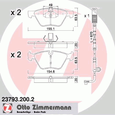 Комплект тормозных колодок, дисковый тормоз ZIMMERMANN 23793.200.2