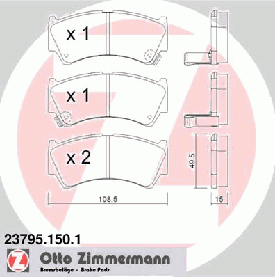 Комплект тормозных колодок, дисковый тормоз ZIMMERMANN 23796