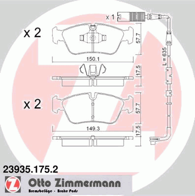 Комплект тормозных колодок, дисковый тормоз ZIMMERMANN 23935.175.2