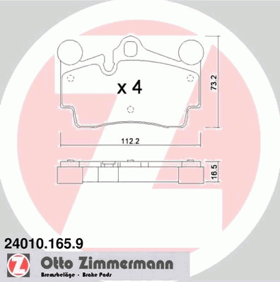Комплект тормозных колодок, дисковый тормоз ZIMMERMANN 240101659