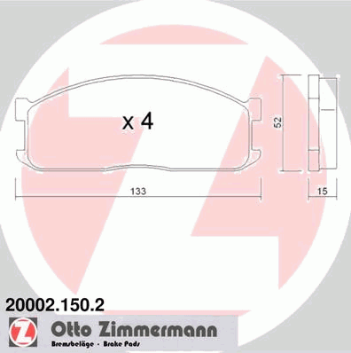 Комплект тормозных колодок, дисковый тормоз ZIMMERMANN 20002