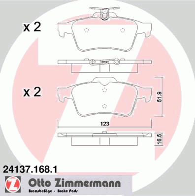Комплект тормозных колодок, дисковый тормоз ZIMMERMANN 24137