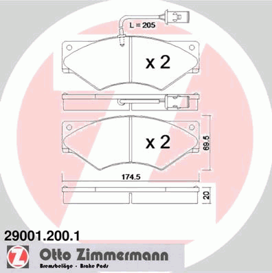 Комплект тормозных колодок, дисковый тормоз ZIMMERMANN 29001