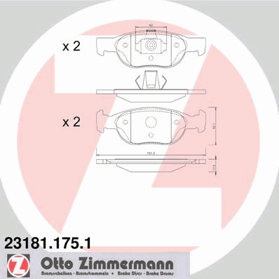 Комплект тормозных колодок, дисковый тормоз ZIMMERMANN 23181