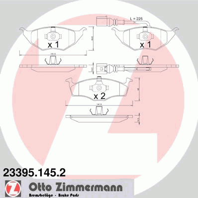Комплект тормозных колодок, дисковый тормоз ZIMMERMANN 23395.145.2