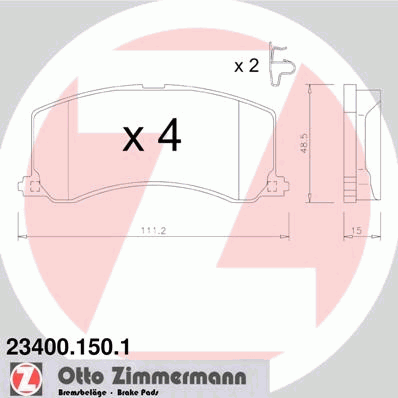 Комплект тормозных колодок, дисковый тормоз ZIMMERMANN 23400.150.1