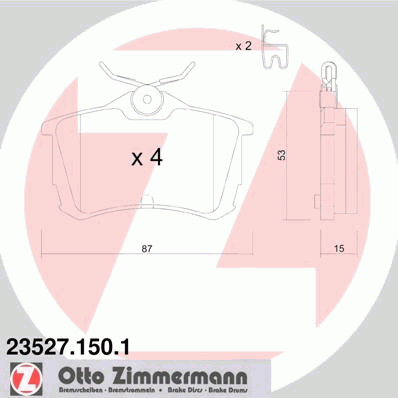 Комплект тормозных колодок, дисковый тормоз ZIMMERMANN 23527