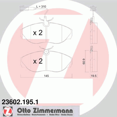 Комплект тормозных колодок, дисковый тормоз ZIMMERMANN 23602.195.1