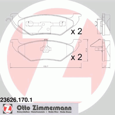 Комплект тормозных колодок, дисковый тормоз ZIMMERMANN 236261701