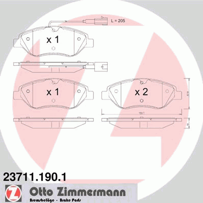Комплект тормозных колодок, дисковый тормоз ZIMMERMANN 23711.190.1