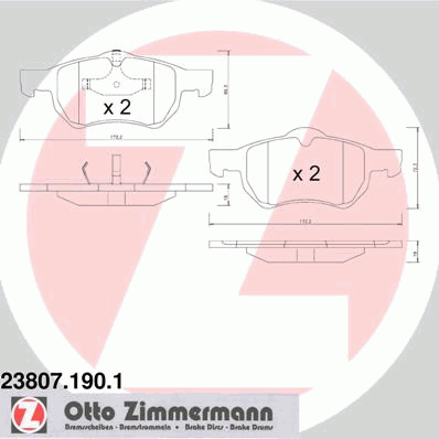Комплект тормозных колодок, дисковый тормоз ZIMMERMANN 23807