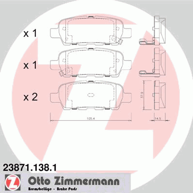 Комплект тормозных колодок, дисковый тормоз ZIMMERMANN 238711381