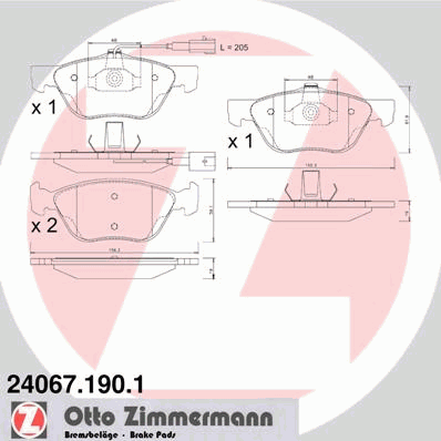 Комплект тормозных колодок, дисковый тормоз ZIMMERMANN 240671901