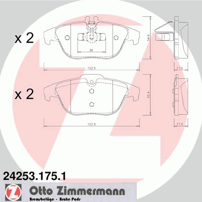 Комплект тормозных колодок, дисковый тормоз ZIMMERMANN 24253.175.1