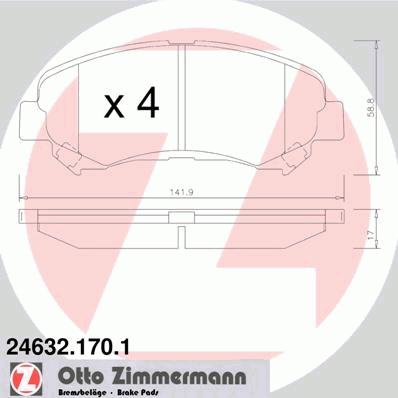 Комплект тормозных колодок, дисковый тормоз ZIMMERMANN 24632