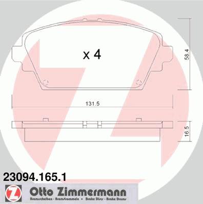 Комплект тормозных колодок, дисковый тормоз ZIMMERMANN 23094