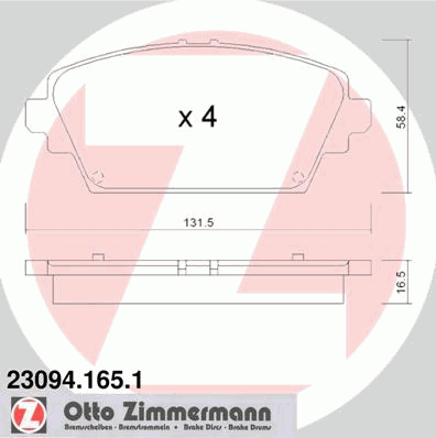 Комплект тормозных колодок, дисковый тормоз ZIMMERMANN 23094.165.1