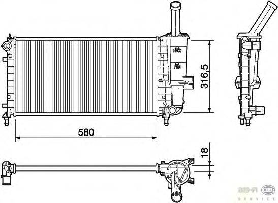Радиатор, охлаждение двигателя HELLA 8MK376754421