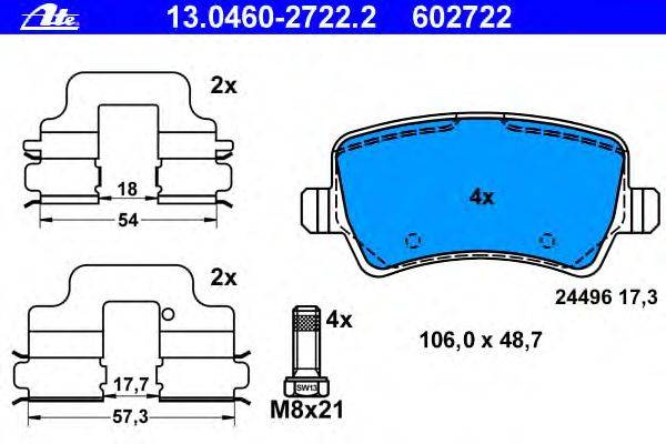Комплект тормозных колодок, дисковый тормоз ATE 13.0460-2722.2